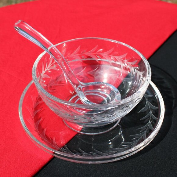 Fostoria Mayonnaise Bowl + Underplate & Spoon - Picture 1 of 5